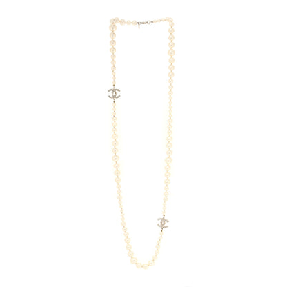 Chanel Crystal Pearl CC Long Necklace Silver 3 of 6