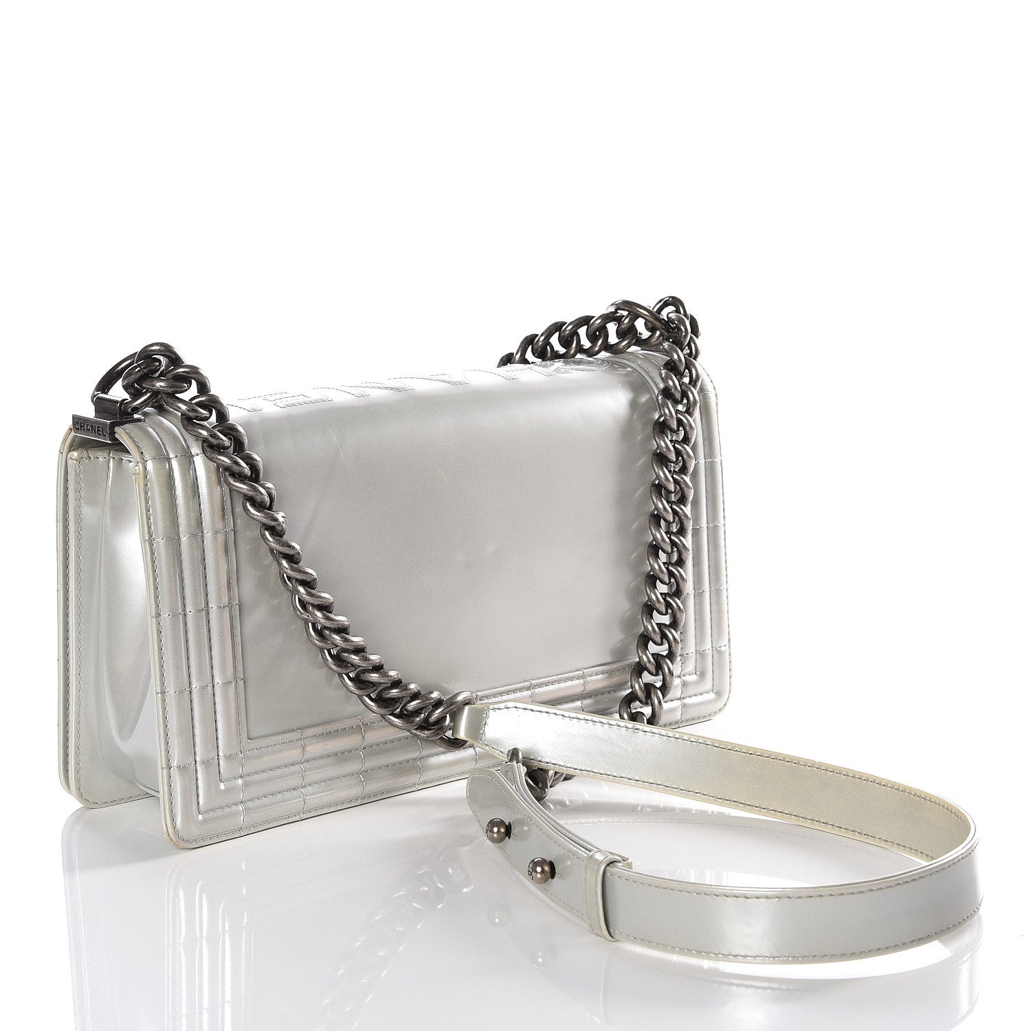 Chanel Iridescent Glazed Calfskin Medium Boy Flap Silver 2 of 14