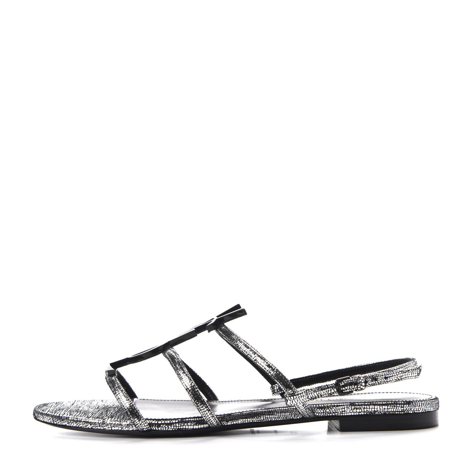 Saint Laurent Calfskin Cassandra Monogram Sandals 38.5 Argento 1 of 9