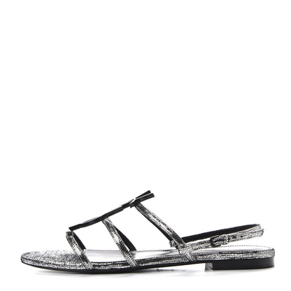 Saint Laurent Calfskin Cassandra Monogram Sandals 38.5 Argento 1 of 9