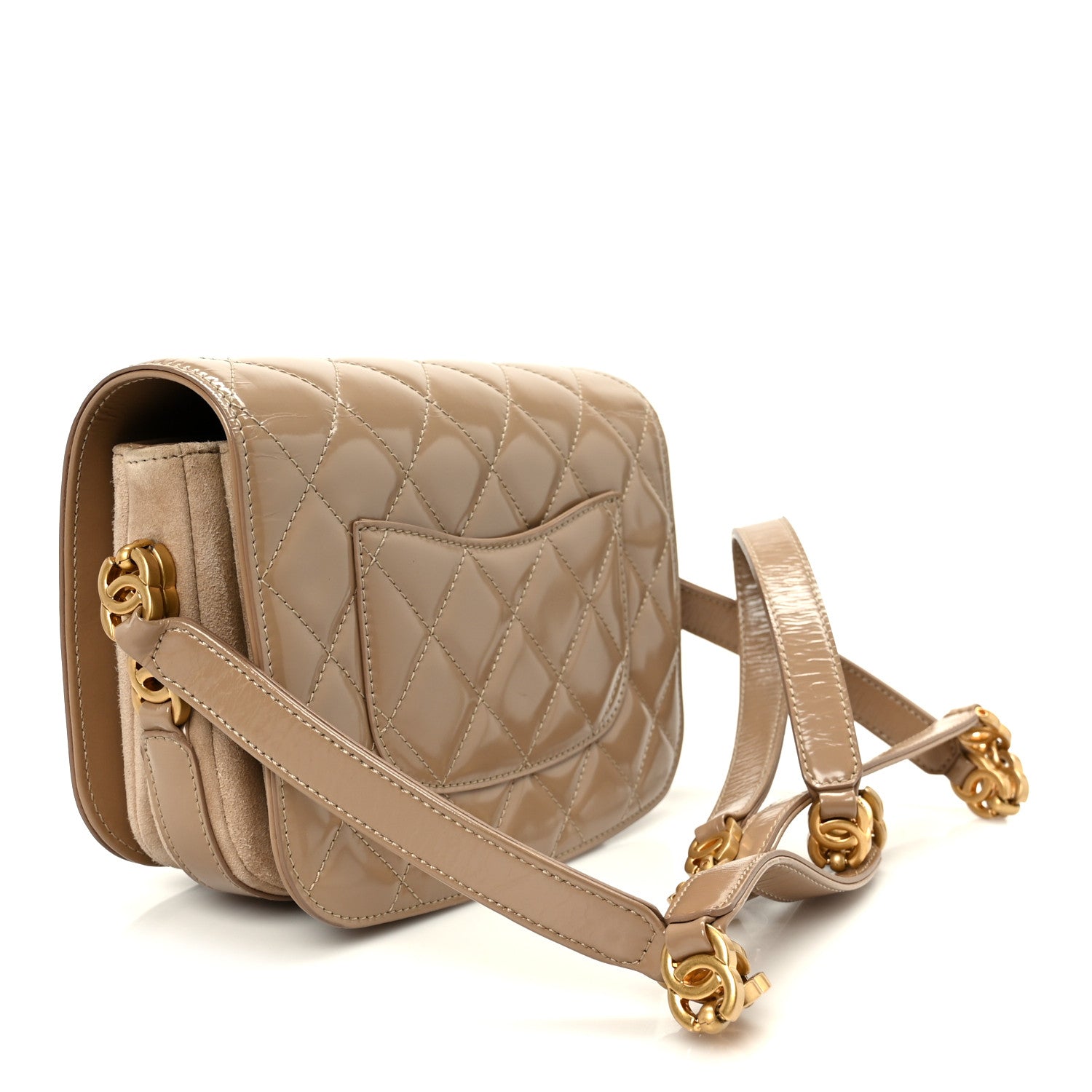 Chanel Shiny Calfskin Quilted Suede Goatskin Mini Messenger Beige 3 of 11
