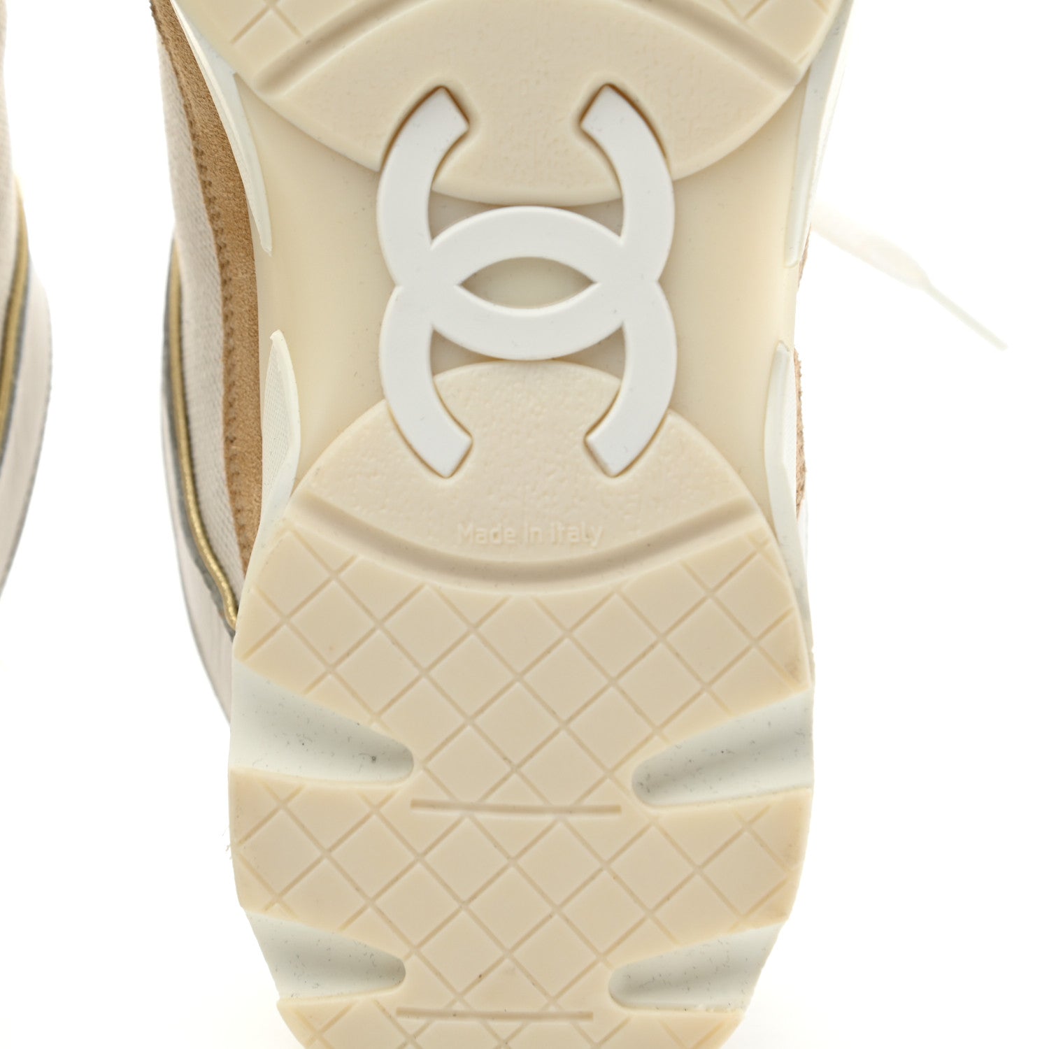 Chanel Suede Calfskin CC Sneakers 36.5 Beige Gold 6 of 8
