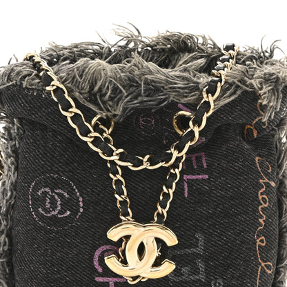 Chanel Denim Quilted Mood Mini Bucket With Chain Black Multicolor 8 of 11