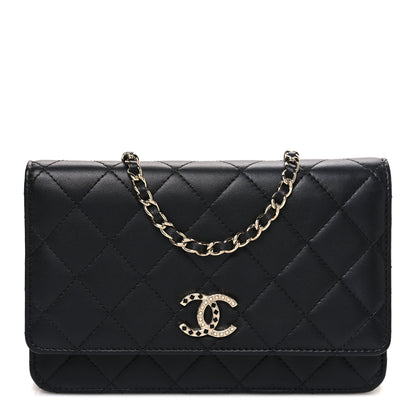 Chanel Lambskin Pearl Strass Quilted CC Wallet on Chain WOC Black 1 of 11