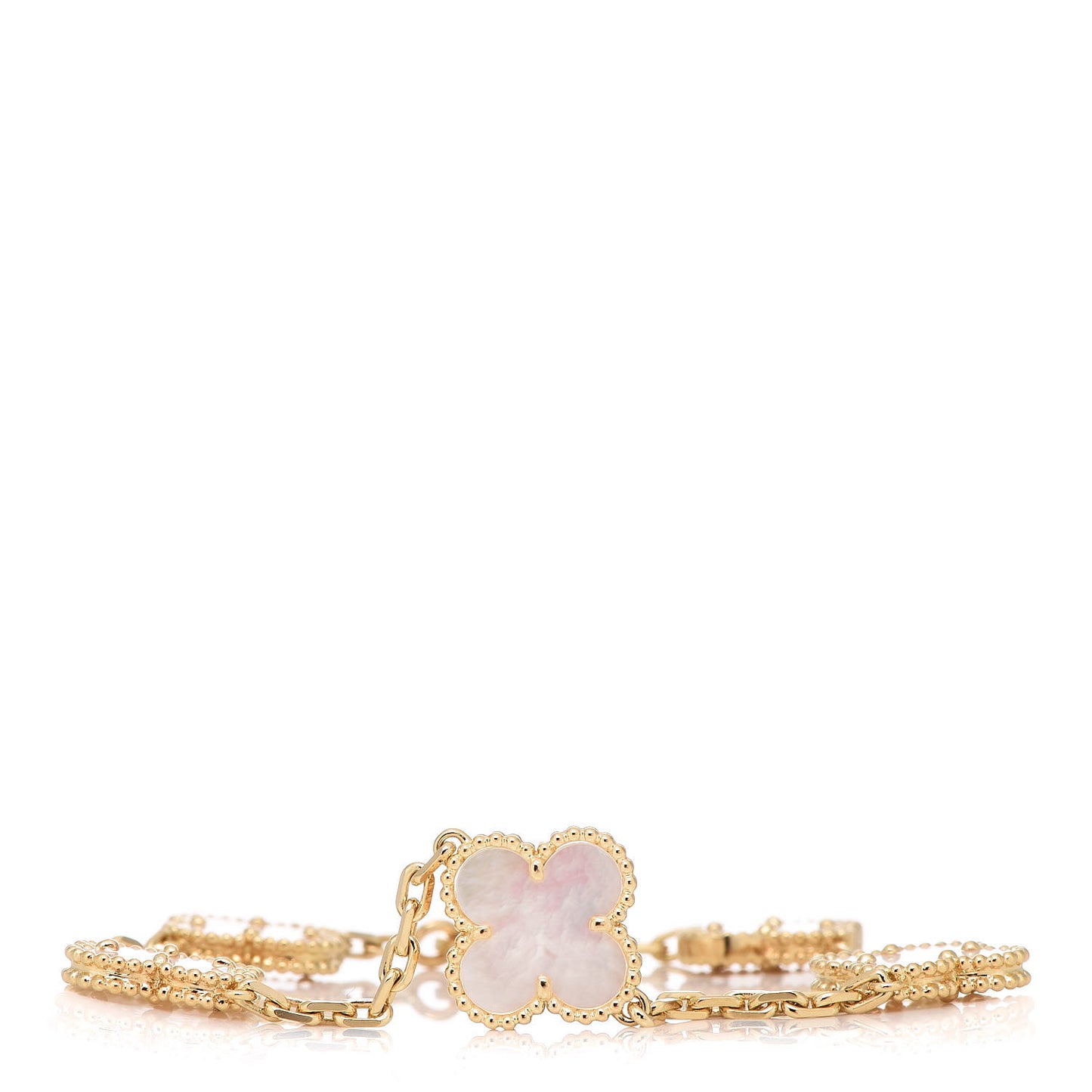 18K Yellow Gold Mother of Pearl 5 Motifs Vintage Alhambra Bracelet