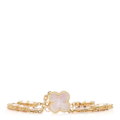 Van Cleef & Arpels 18K Yellow Gold Mother of Pearl 5 Motifs Vintage Alhambra Bracelet 1 of 6