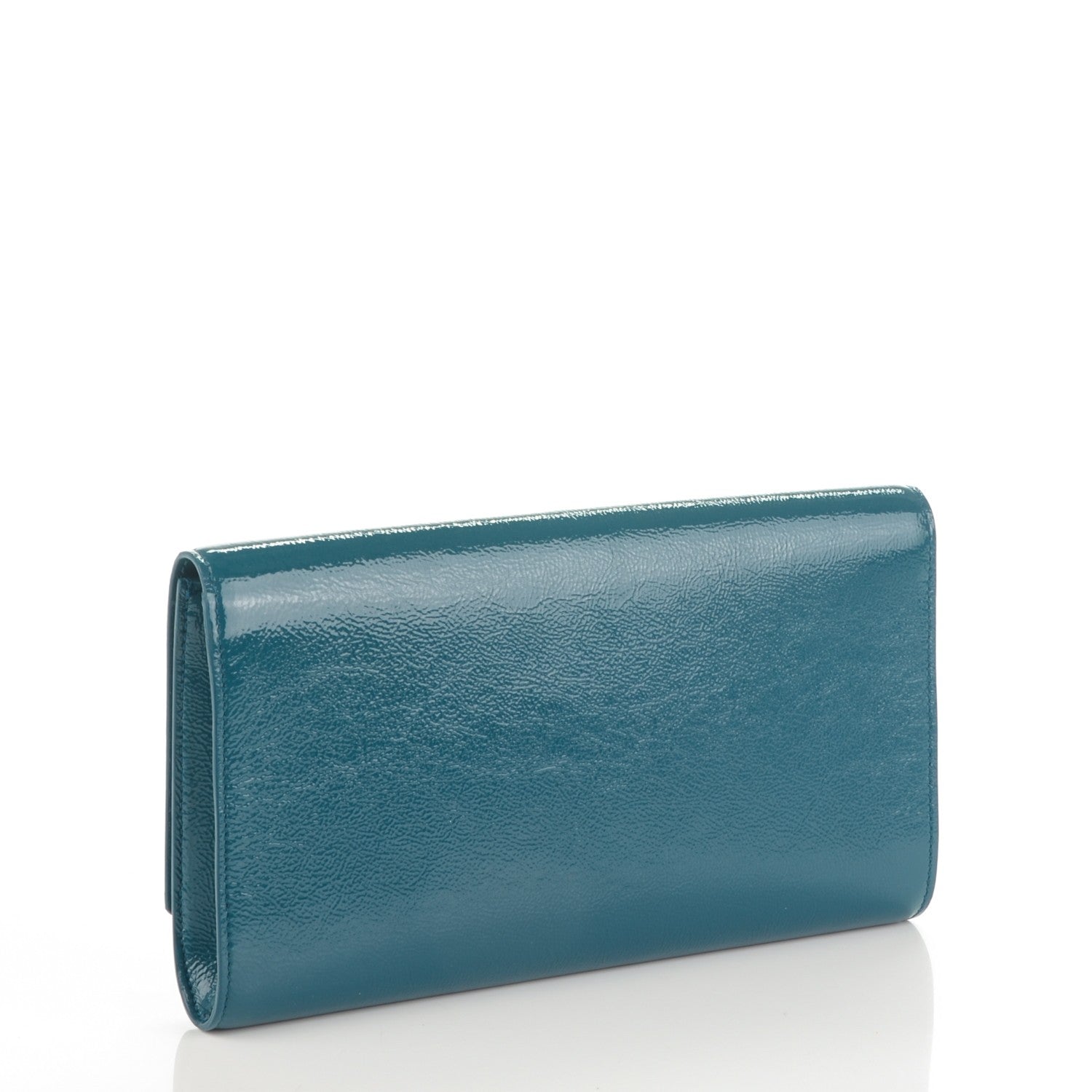 Saint Laurent Textured Patent Monogram Large Belle De Jour Clutch Turquoise 2 of 7