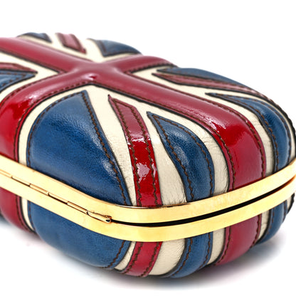 Alexander McQueen Patent Calfskin Britannia Skull Box Clutch Red Blue 11 of 11