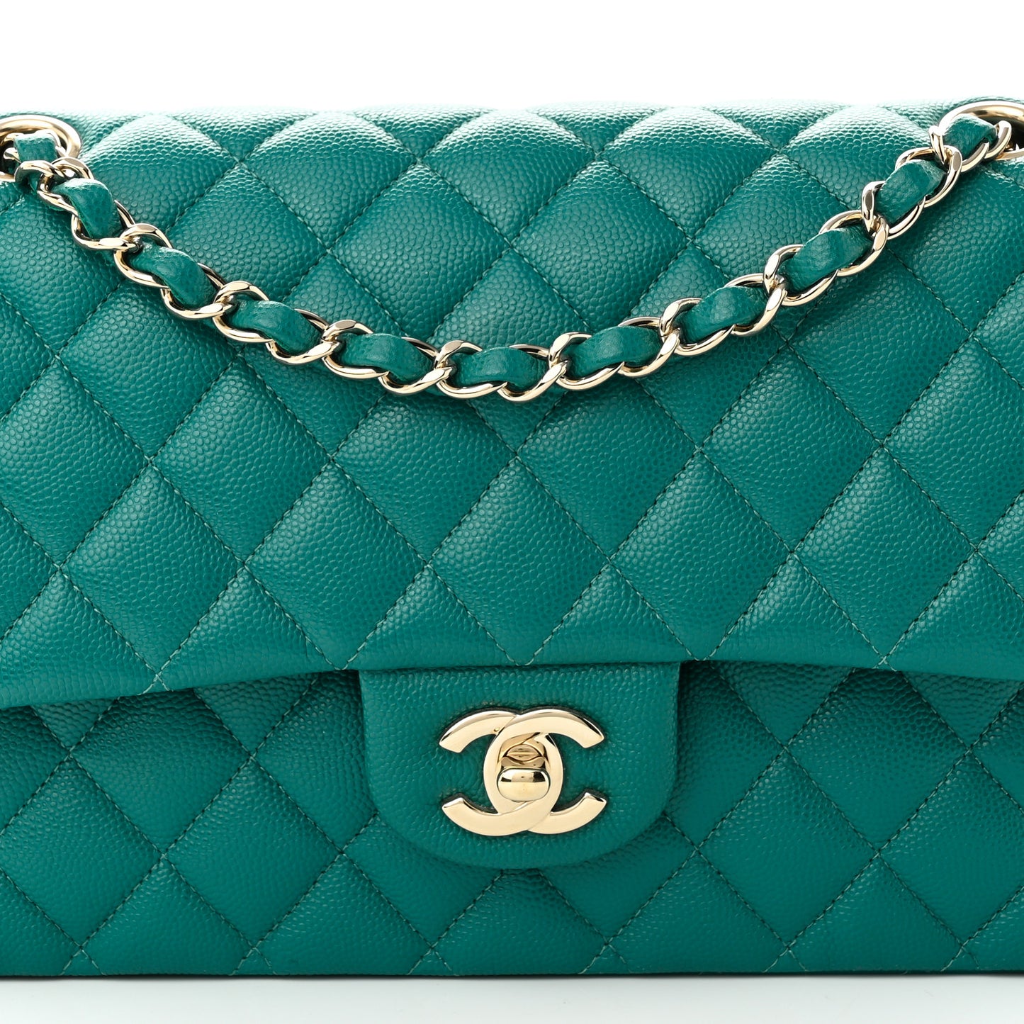 Caviar Quilted Medium Double Flap Green