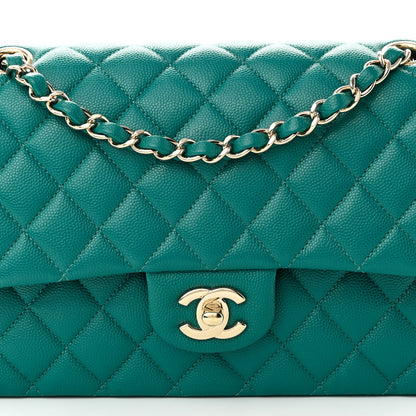 Chanel Caviar Quilted Medium Double Flap Green 8 of 10