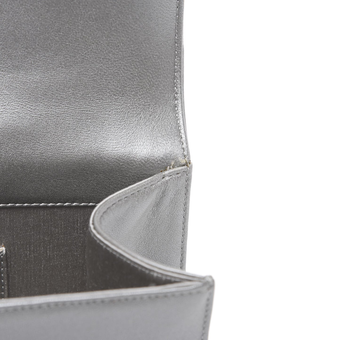 Metallic Lambskin Quilted Boy Flap Clutch Silver