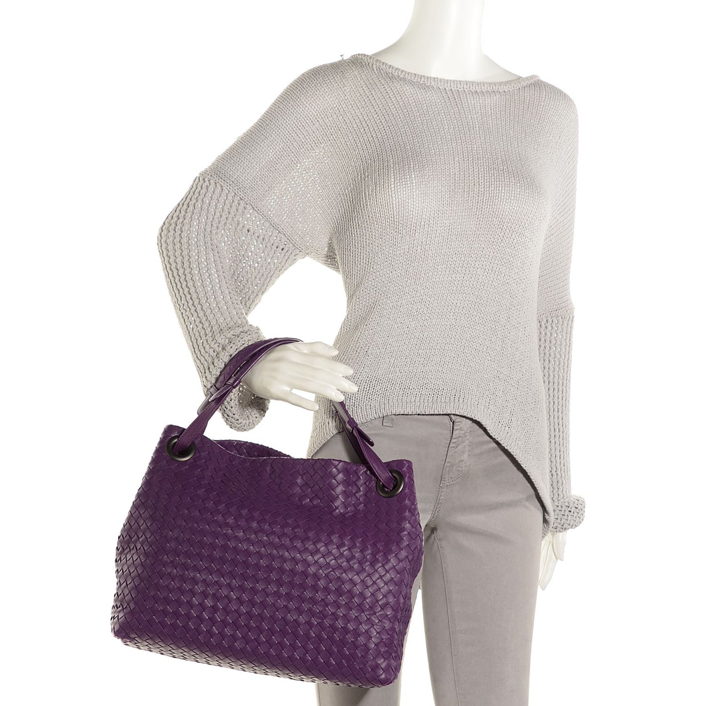 Nappa Intrecciato Medium Shoulder Bag Plum