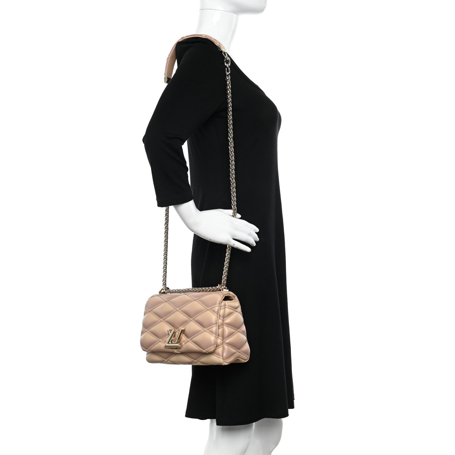 Louis Vuitton Lambskin Malletage Top Handle GO-14 MM Beige Rose 2 of 10