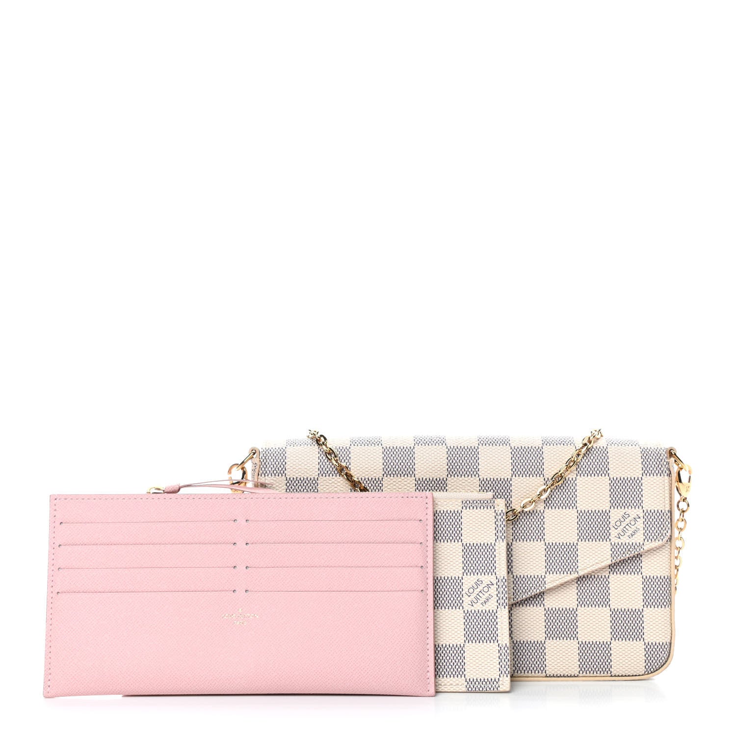 Louis Vuitton Damier Azur Pochette Felicie Chain Wallet Rose Ballerine 2 of 5