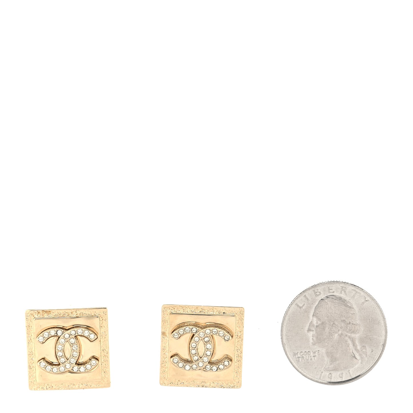 Metal Crystal Square CC Earrings Gold