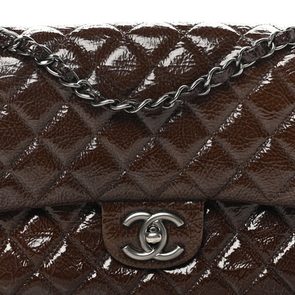 Chanel Crinkled Patent Quilted Medium Double Flap Brown 8 of 10