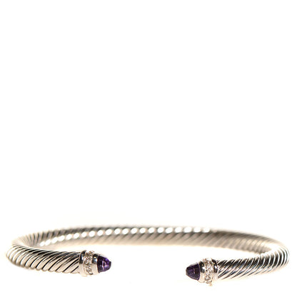 David Yurman Sterling Silver Diamond Amethyst 5mm Cable Classics Bracelet 1 of 5