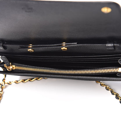 Prada Saffiano Metal Oro Chain Wallet Black 5 of 10