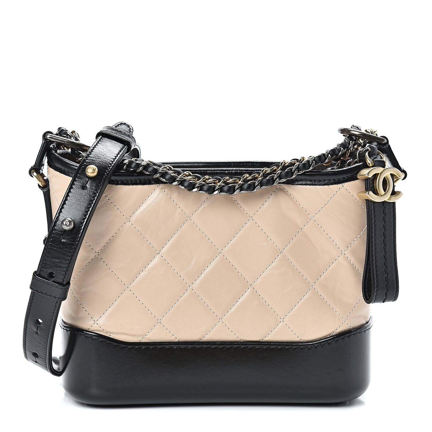 Aged Calfskin Quilted Small Gabrielle Hobo Beige Black
