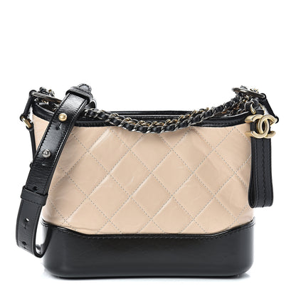 Chanel Aged Calfskin Quilted Small Gabrielle Hobo Beige Black 1 of 12