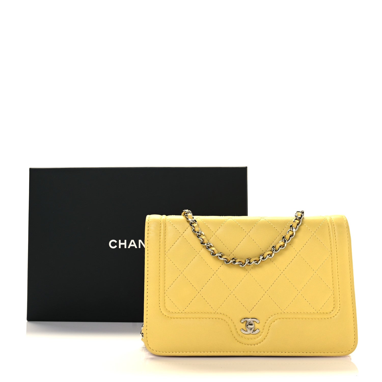 Chanel Lambskin Quilted Wallet on Chain WOC Yellow 10 of 10