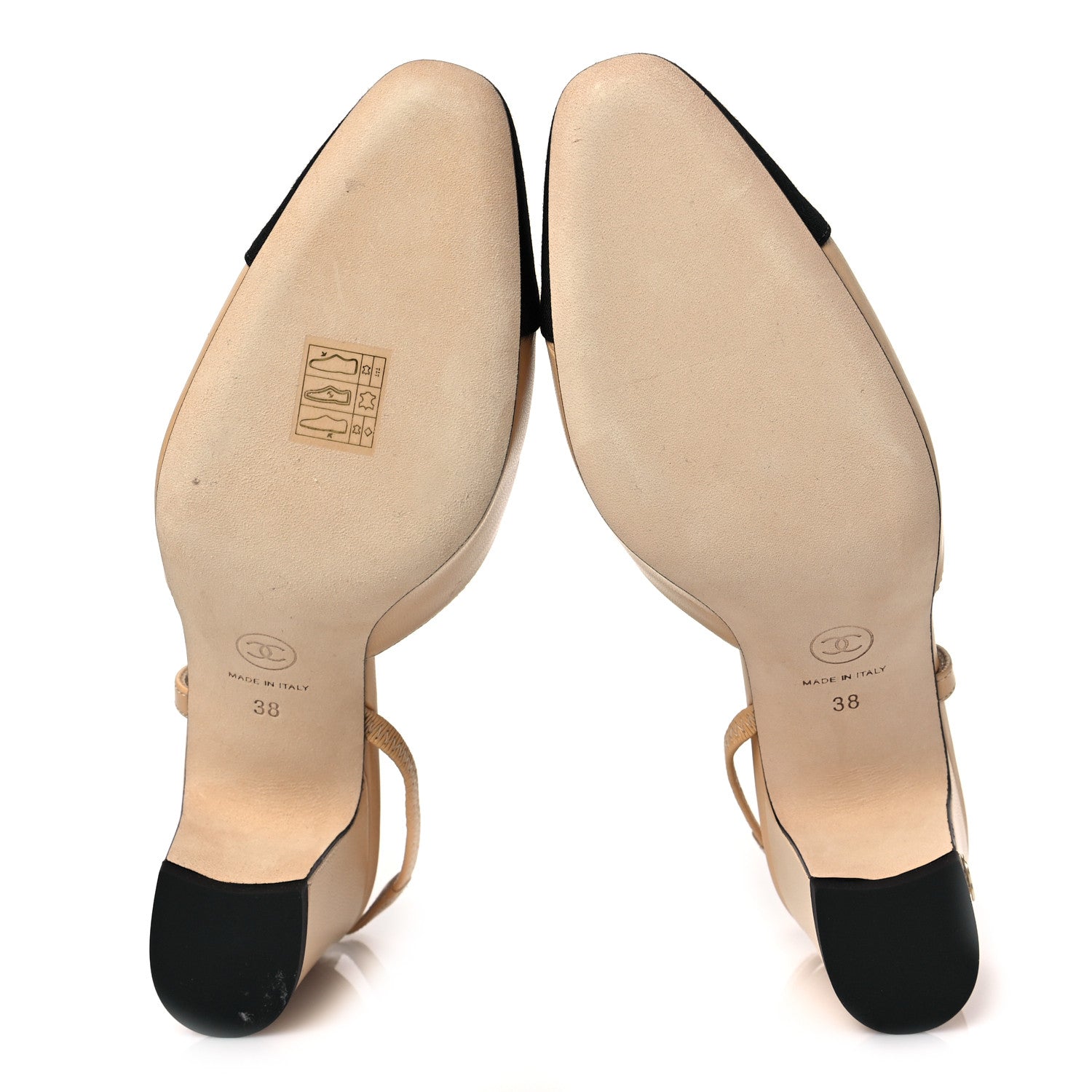 Chanel Goatskin Grosgrain Cap Toe CC Slingback Pumps 38 Beige Black 5 of 7