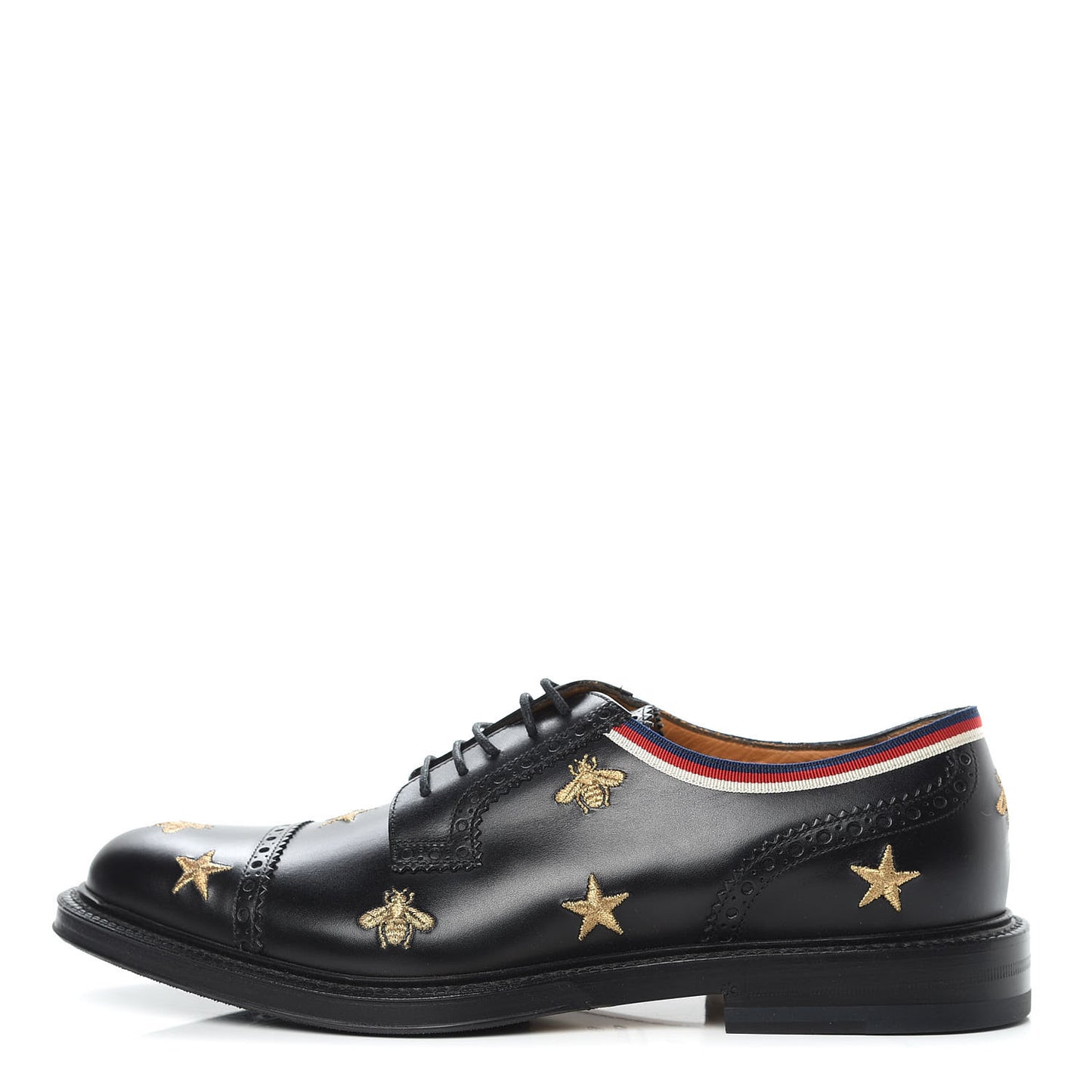 Calfskin Bee Star Embroidered Mens Captoe Derby Loafers 8 Black