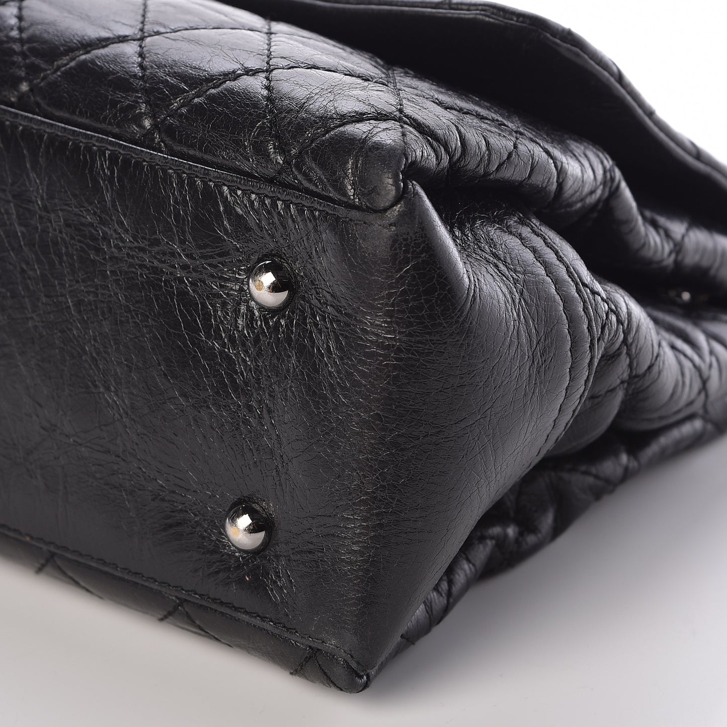 Glazed Calfskin Quilted Large Lady Pearly Flap Black