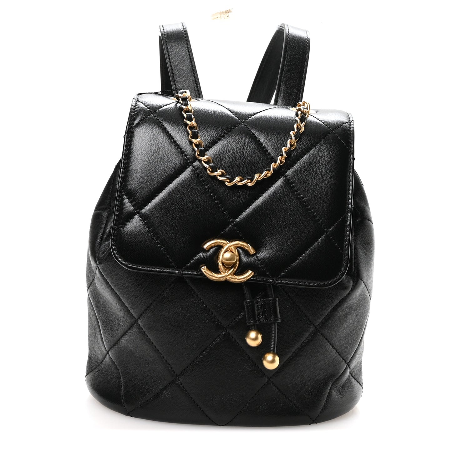 Lambskin Quilted Logo Mini Backpack Black