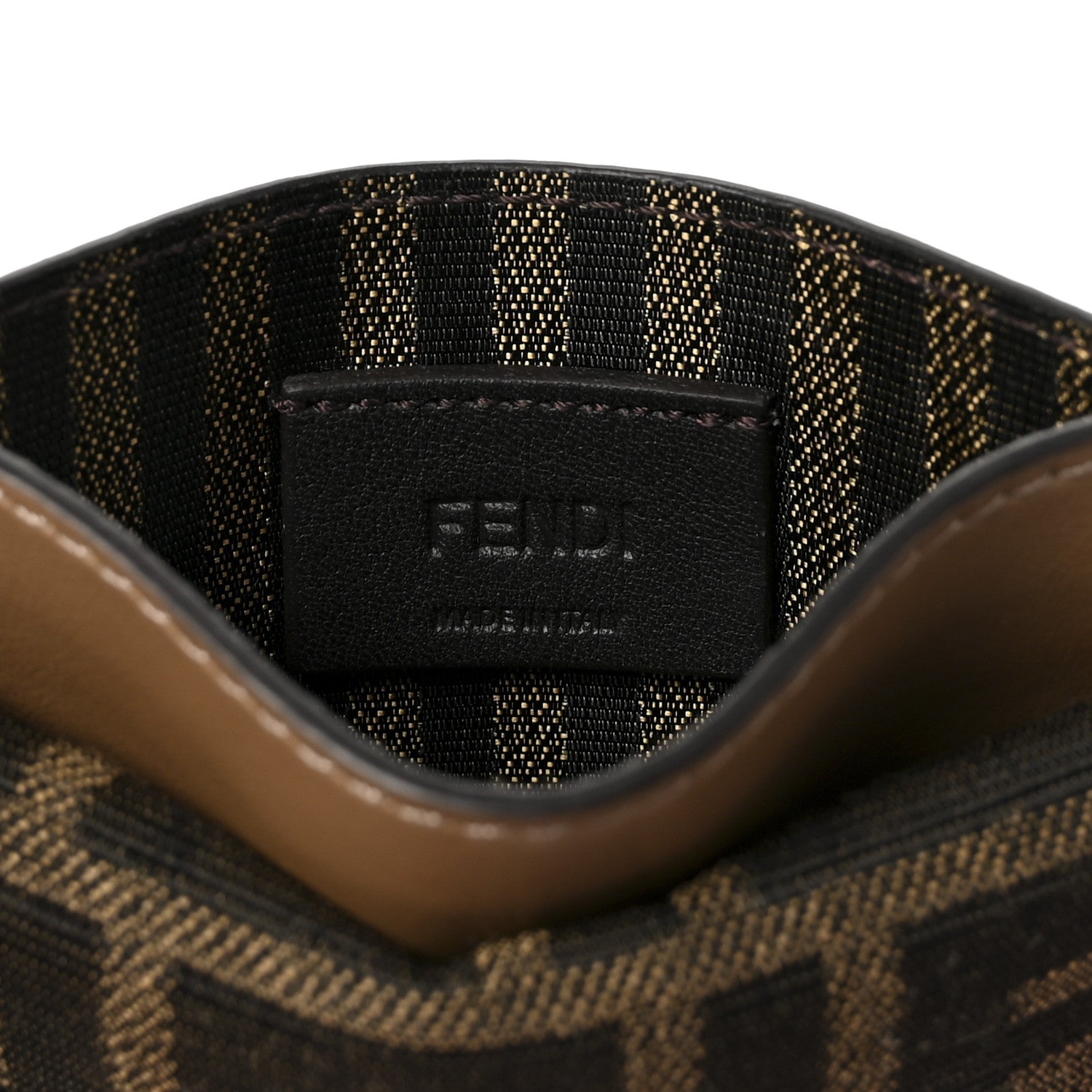 Fendi Fabric Jacquard FF 1974 Fold Over Card Holder Wallet Tobacco Moro 6 of 7