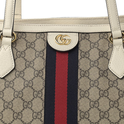 Gucci GG Supreme Monogram Textured Dollar Calfskin Web Medium Ophidia Shopping Tote Beige Ebony Mystic White 8 of 10