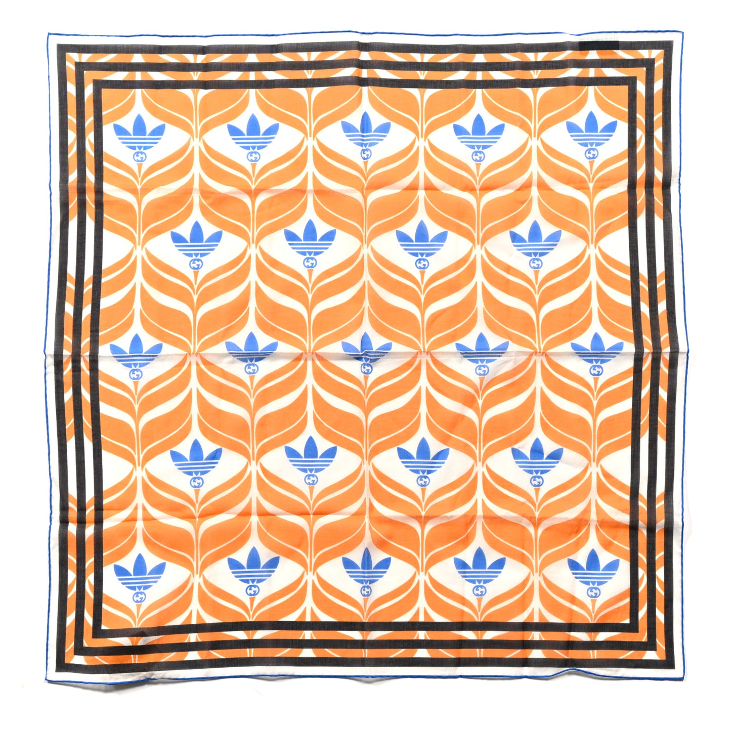 X ADIDAS Cotton Trefoil GG Square Scarf Orange Multicolor
