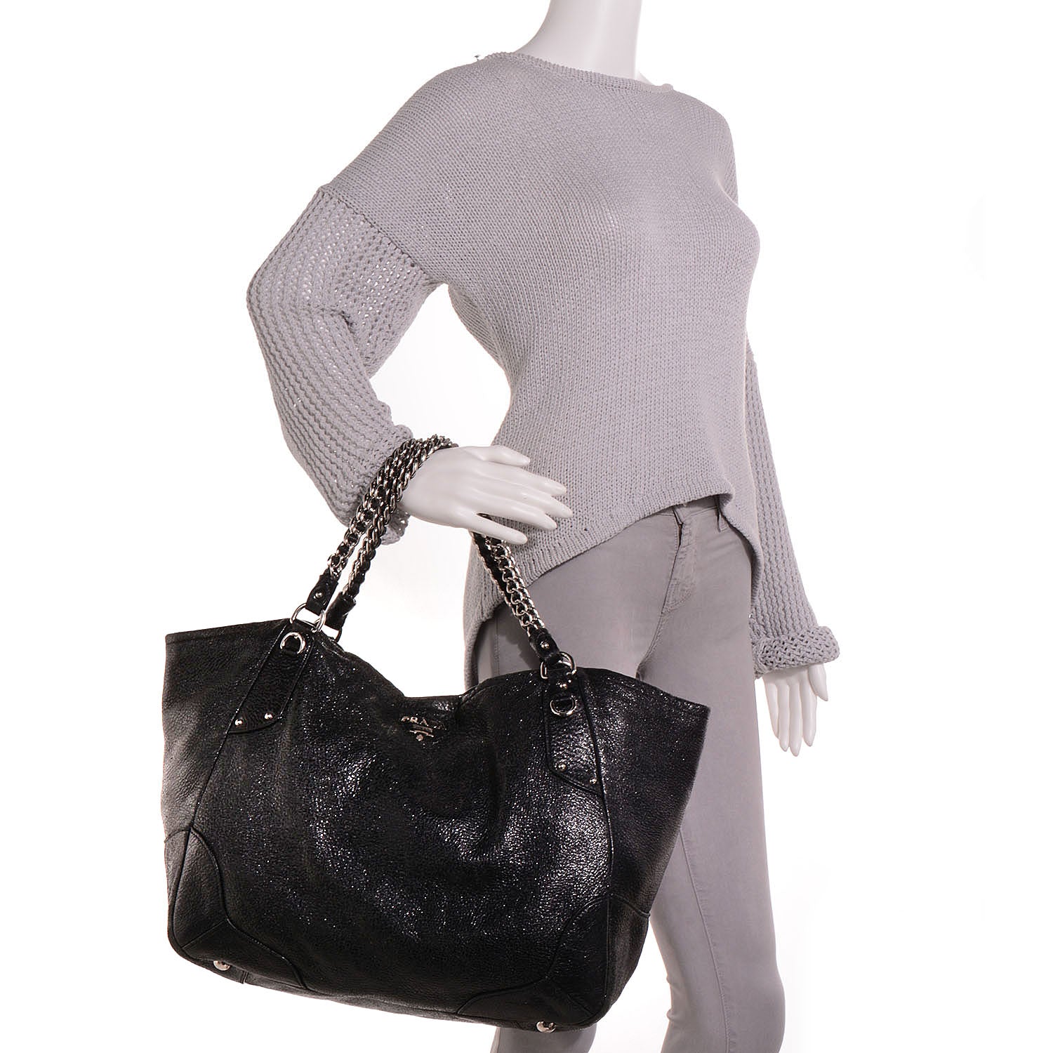 Prada Cervo Lux Chain Shoulder Bag Nero Black 2 of 12