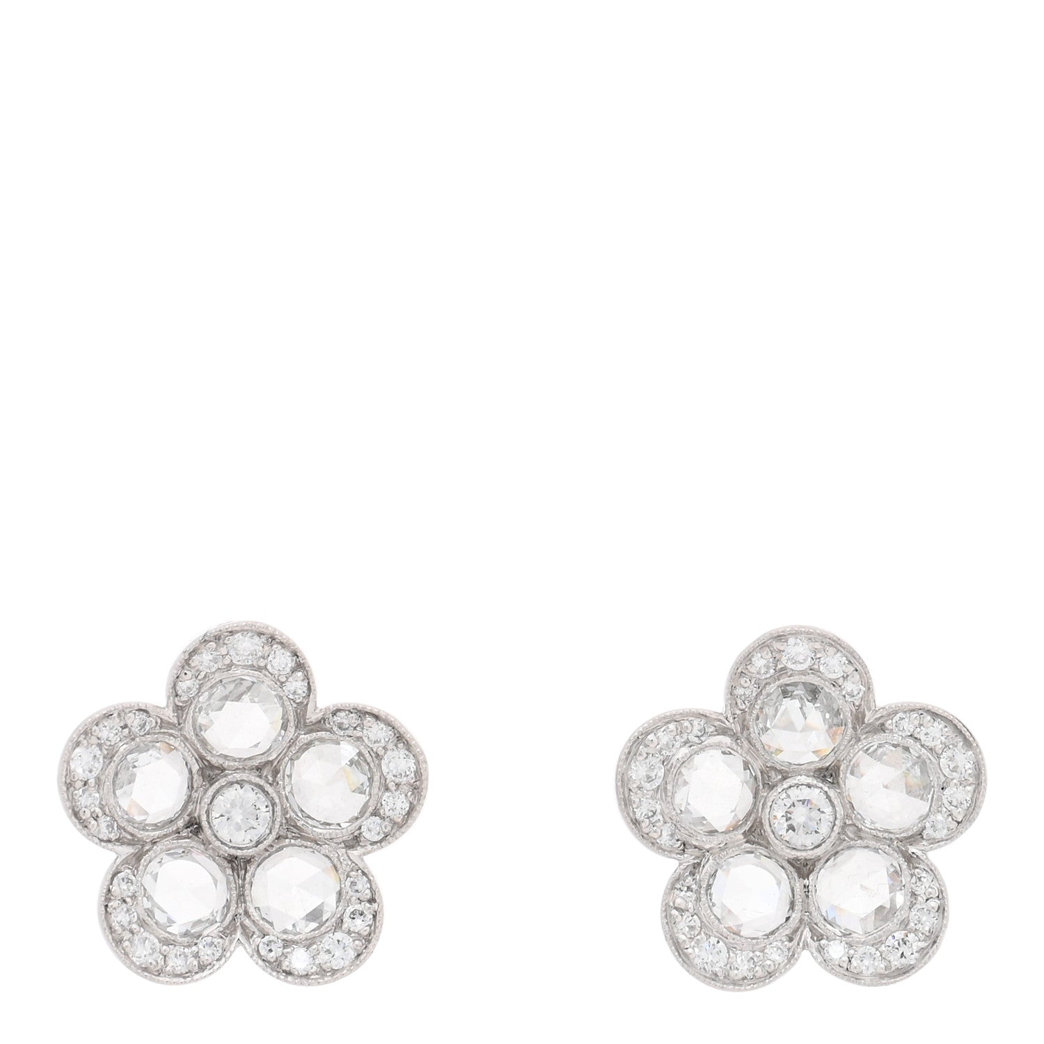 Tiffany Platinum Diamond Enchant Flower Stud Earrings 1 of 4