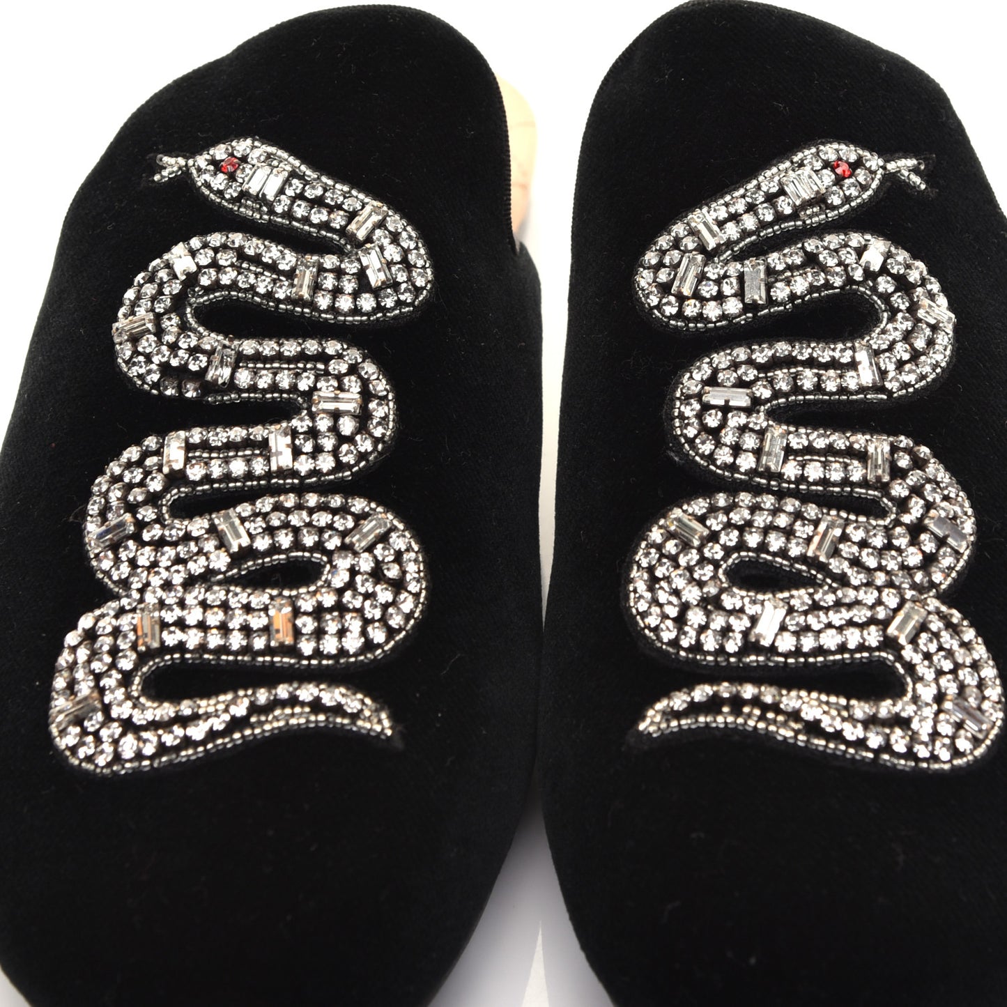 Velvet Crystal Snake Embroidered Womens Slippers 38 Black