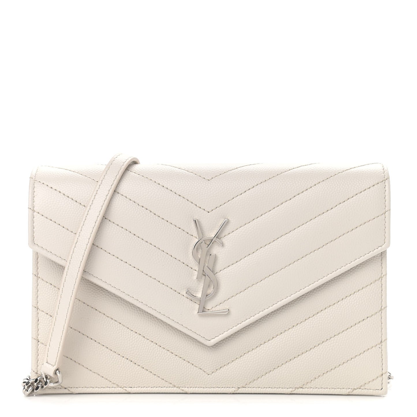 Grain De Poudre Matelasse Chevron Monogram Envelope Chain Wallet Porcellana