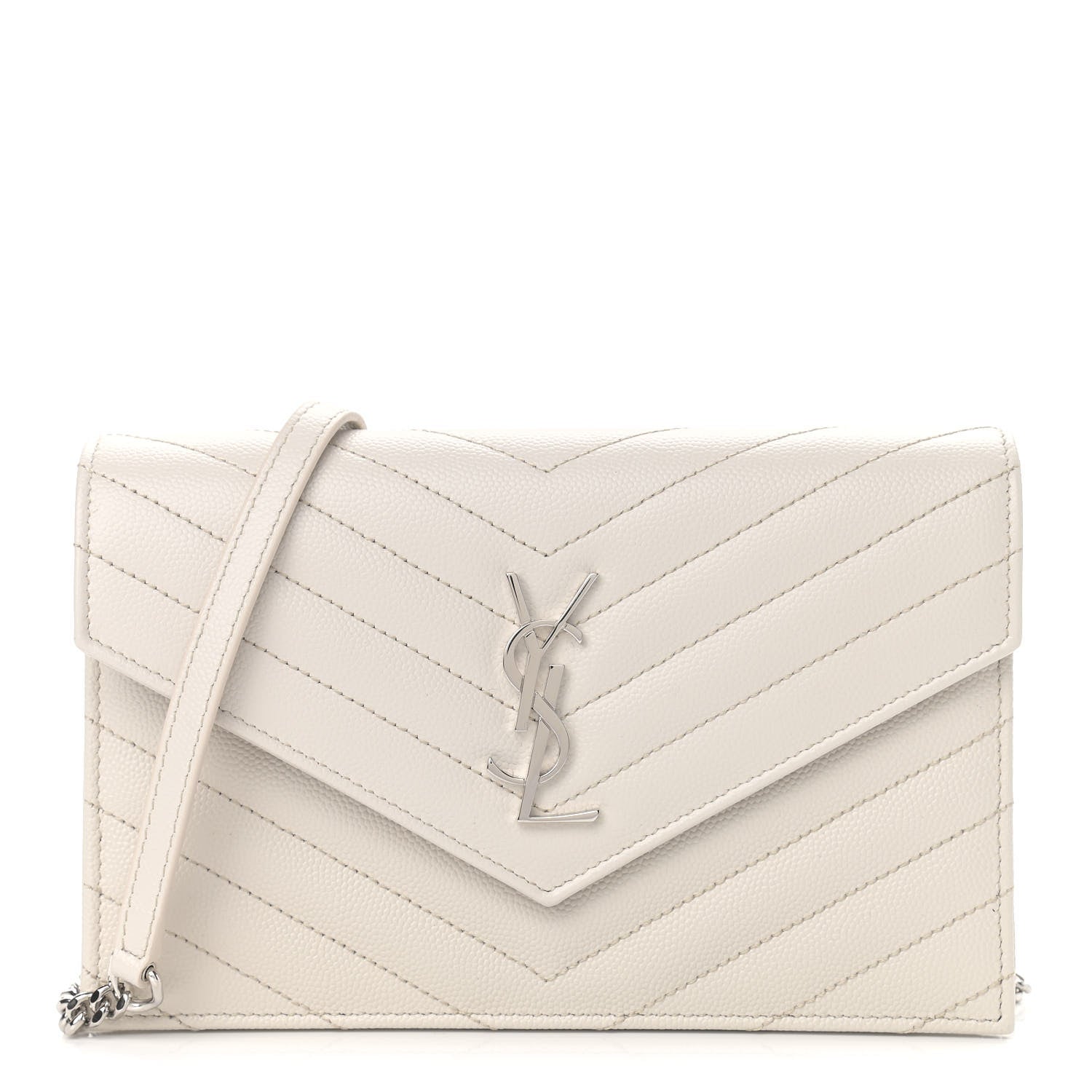 Saint Laurent Grain De Poudre Matelasse Chevron Monogram Envelope Chain Wallet Porcellana 1 of 8