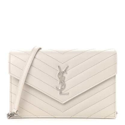 Saint Laurent Grain De Poudre Matelasse Chevron Monogram Envelope Chain Wallet Porcellana 1 of 8