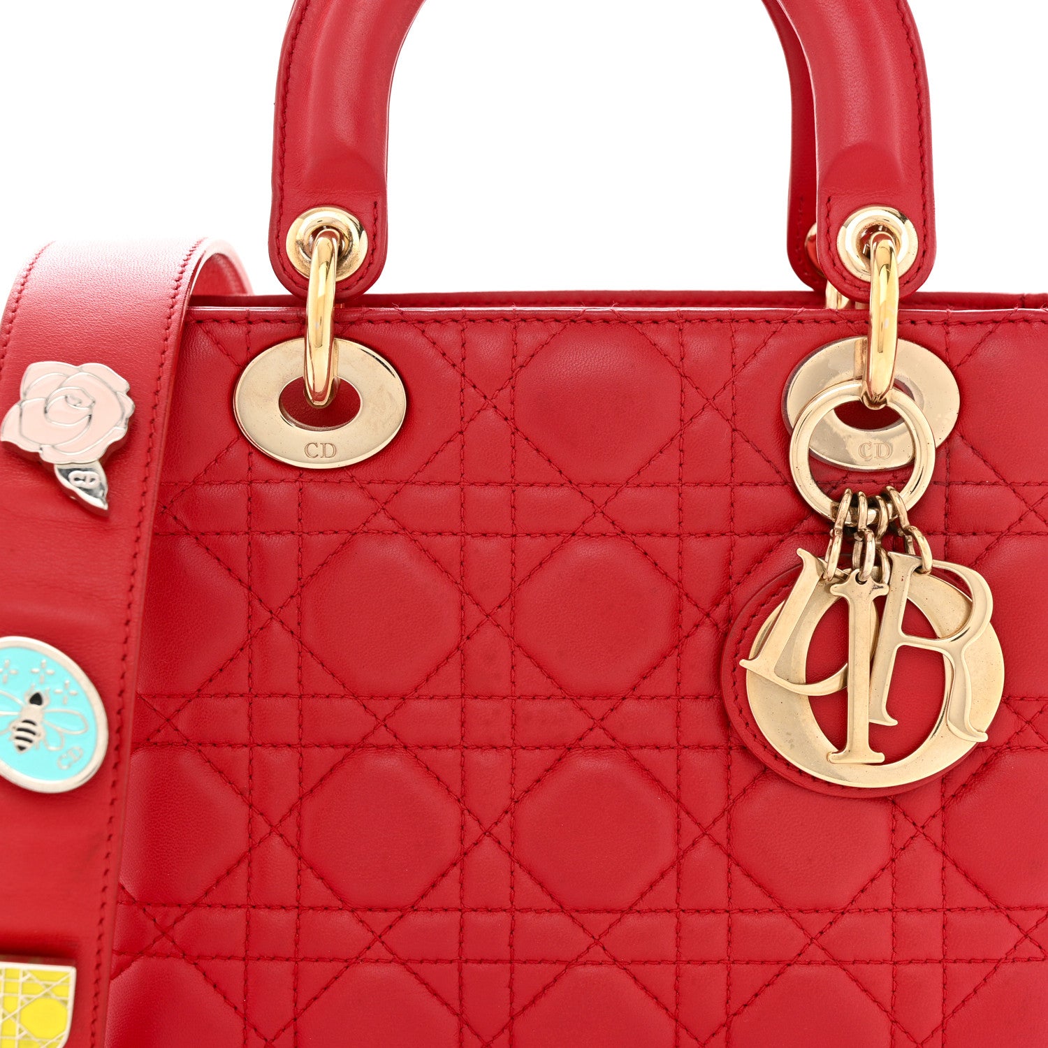 Christian Dior Lambskin Cannage Small Lucky Badges My Lady Dior Red 7 of 10