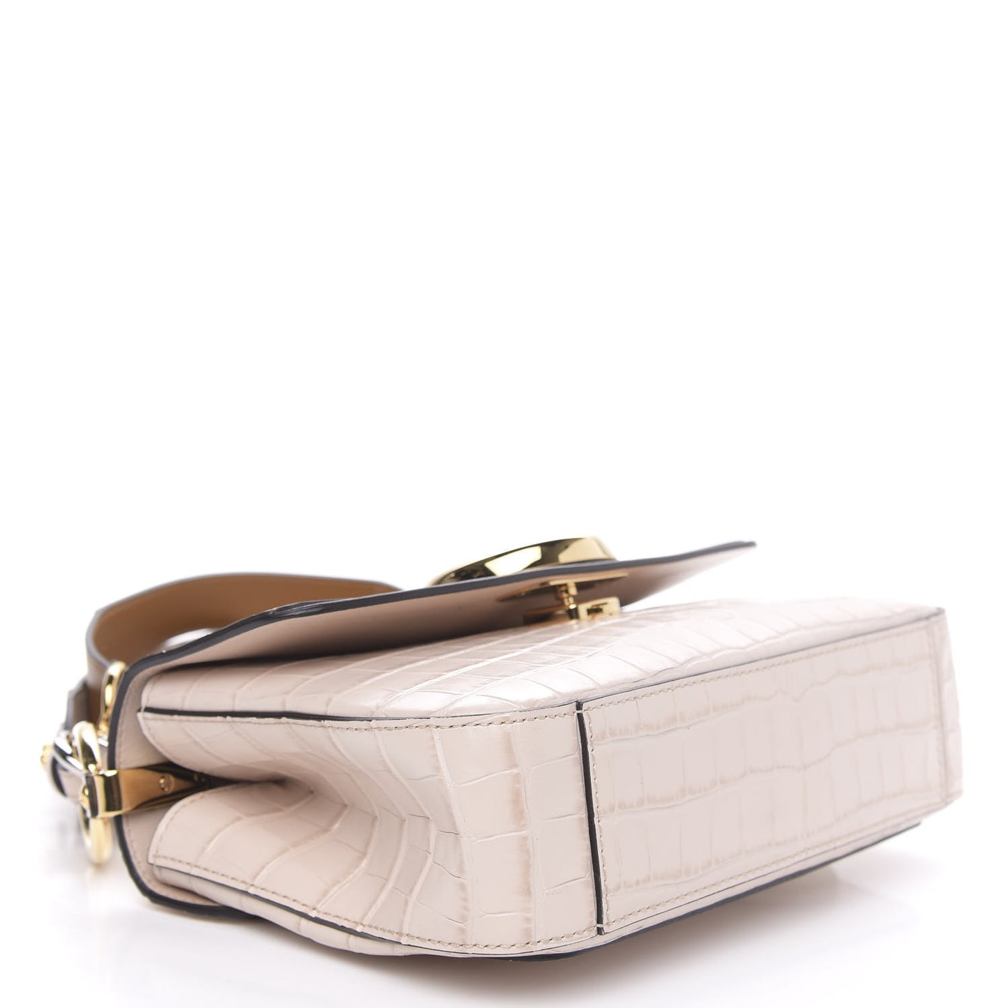 Calfskin Crocodile Embossed Small C Double Carry Cement Pink
