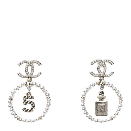 Chanel Crystal Pearl Charms CC Drop Earrings Gold 1 of 5