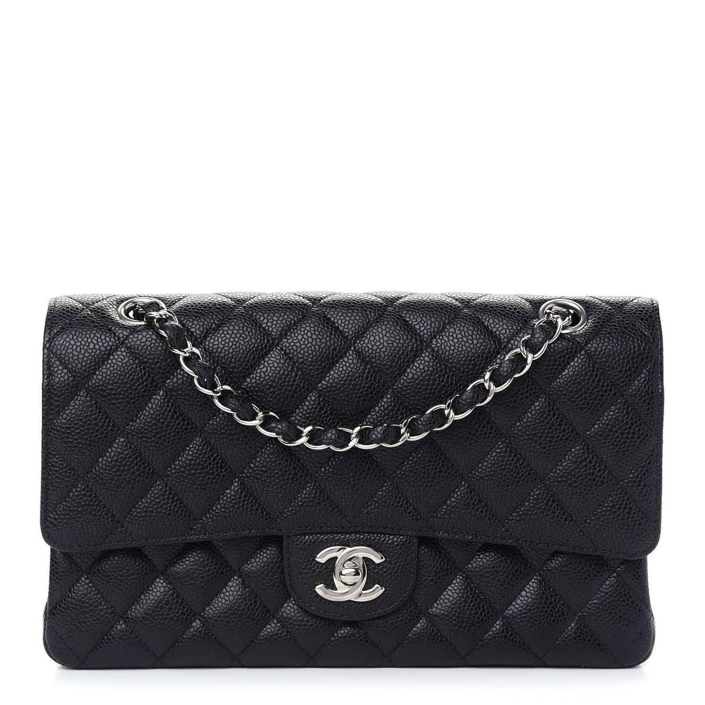 Caviar Quilted Medium Double Flap Black