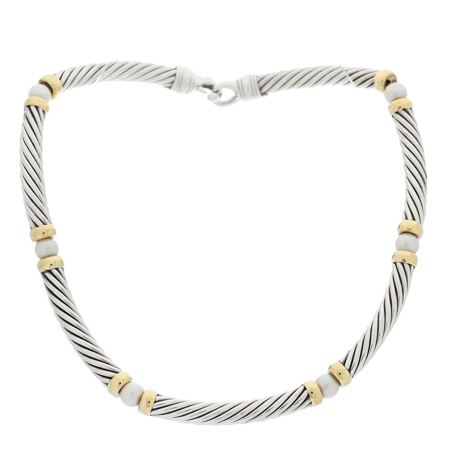 David Yurman Sterling Silver 14K Yellow Gold Cultured Pearl Hampton Cable Choker Necklace 3 of 6