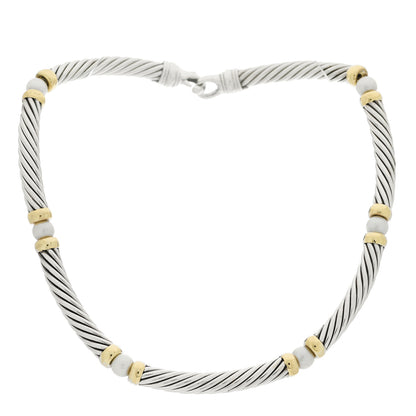 David Yurman Sterling Silver 14K Yellow Gold Cultured Pearl Hampton Cable Choker Necklace 3 of 6
