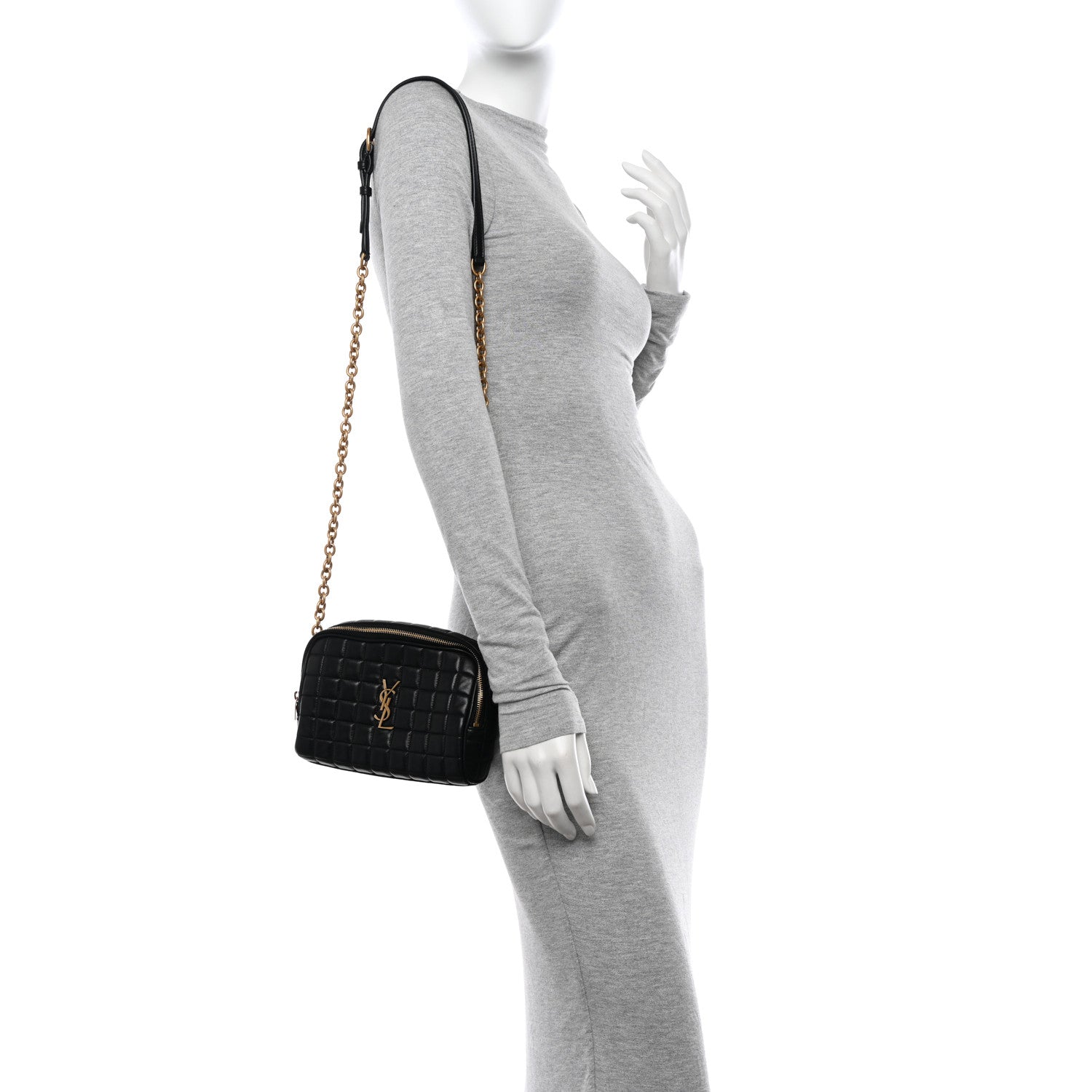 Saint Laurent Lambskin Carre Quilted Cassandre Mini Camera Bag Black 2 of 11