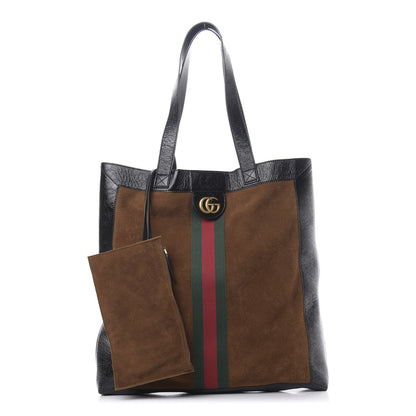 Gucci Suede Patent Web Large Ophidia Vertical Shopping Tote Nocciola Black 1 of 11