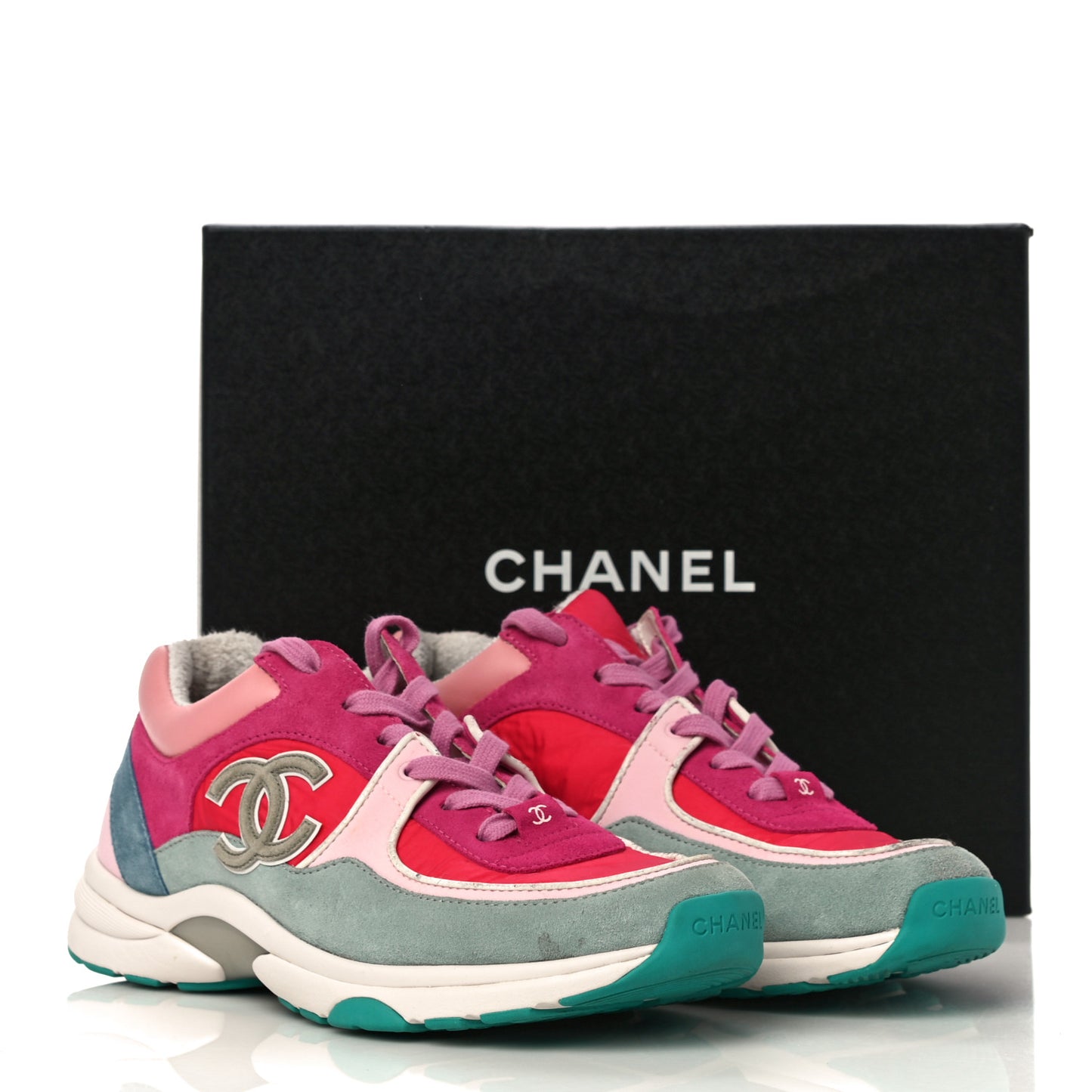 Nylon Calfskin Suede Womens CC Sneakers 40 Fuchsia Pink