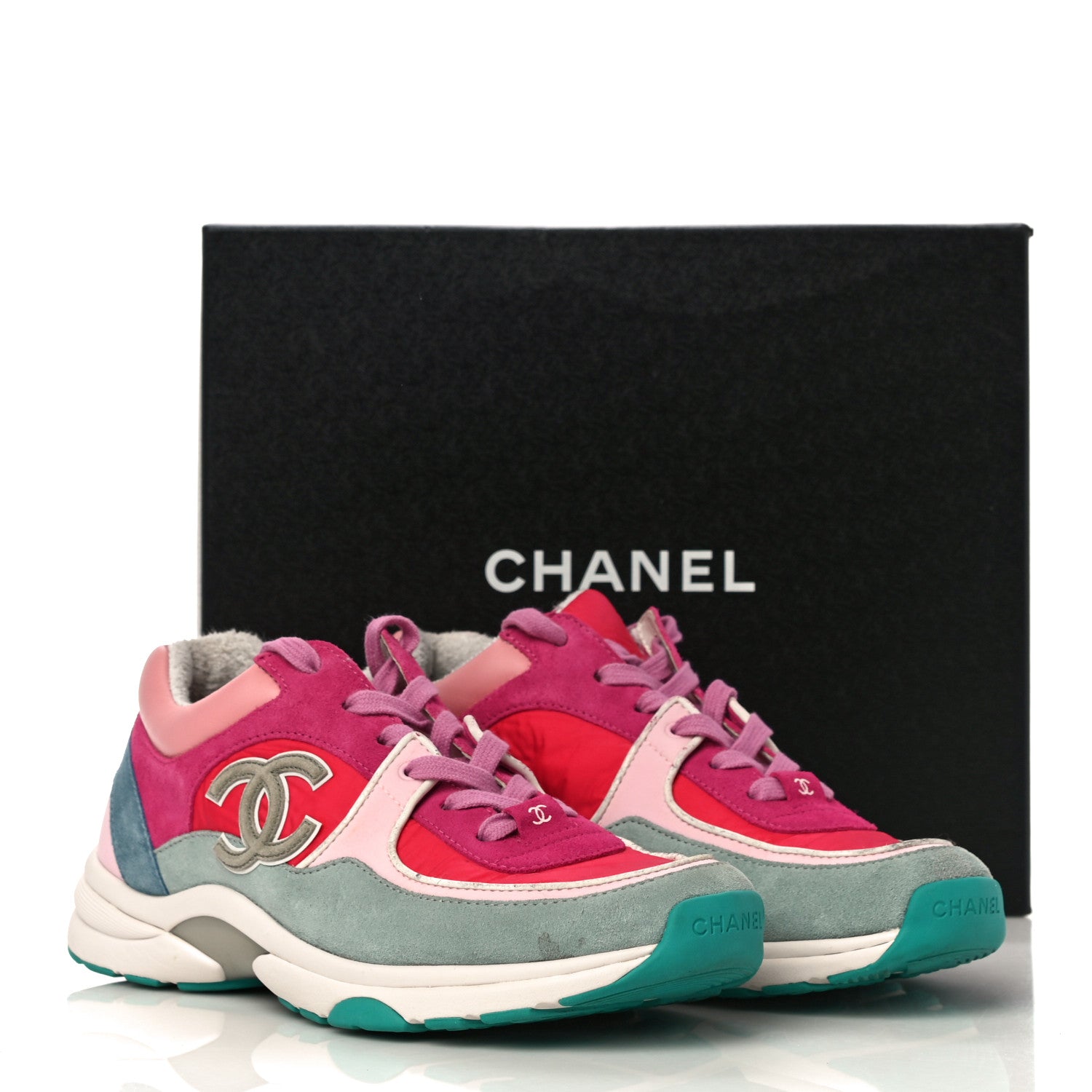 Chanel Nylon Calfskin Suede Womens CC Sneakers 40 Fuchsia Pink 15 of 15