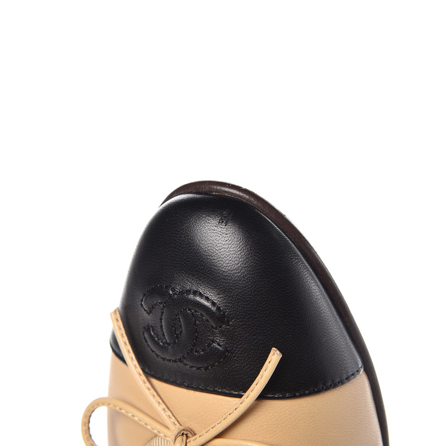 Lambskin CC Cap Toe Ballerina Flats 37.5 Beige Black