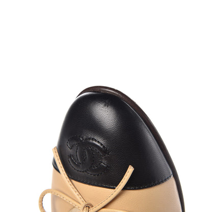 Chanel Lambskin CC Cap Toe Ballerina Flats 37.5 Beige Black 10 of 11
